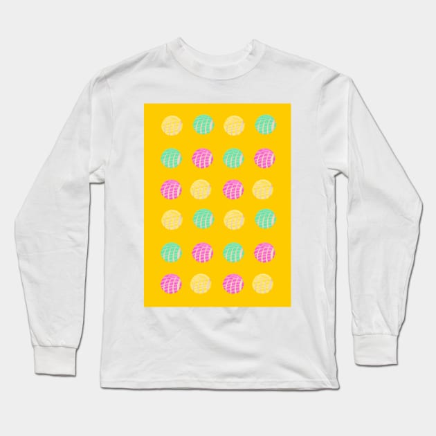 Fun pan dulce conchas patter with yellow background Long Sleeve T-Shirt by kuallidesigns